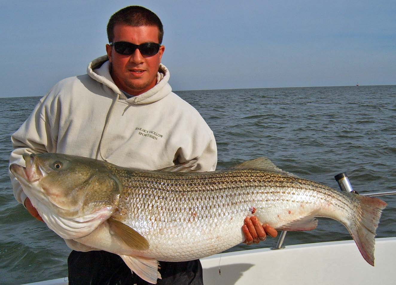 48 pound striped bass caught in Atlantic Ocean New Jersey, South Jersey fishing charters, boat captains, boat rentals, stripers, party boats